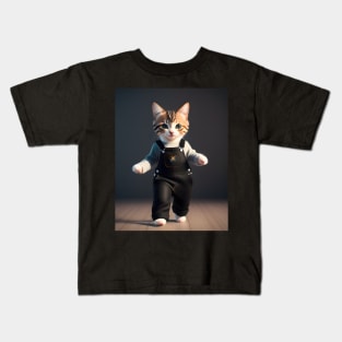 Cat Wearing Overalls - Modern Digital Art Kids T-Shirt